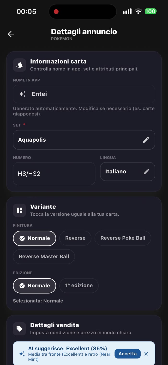 Annuncio compilato dall'AI: Entei, set Aquapolis, numero H8/H32, lingua italiano, con la condizione suggerita